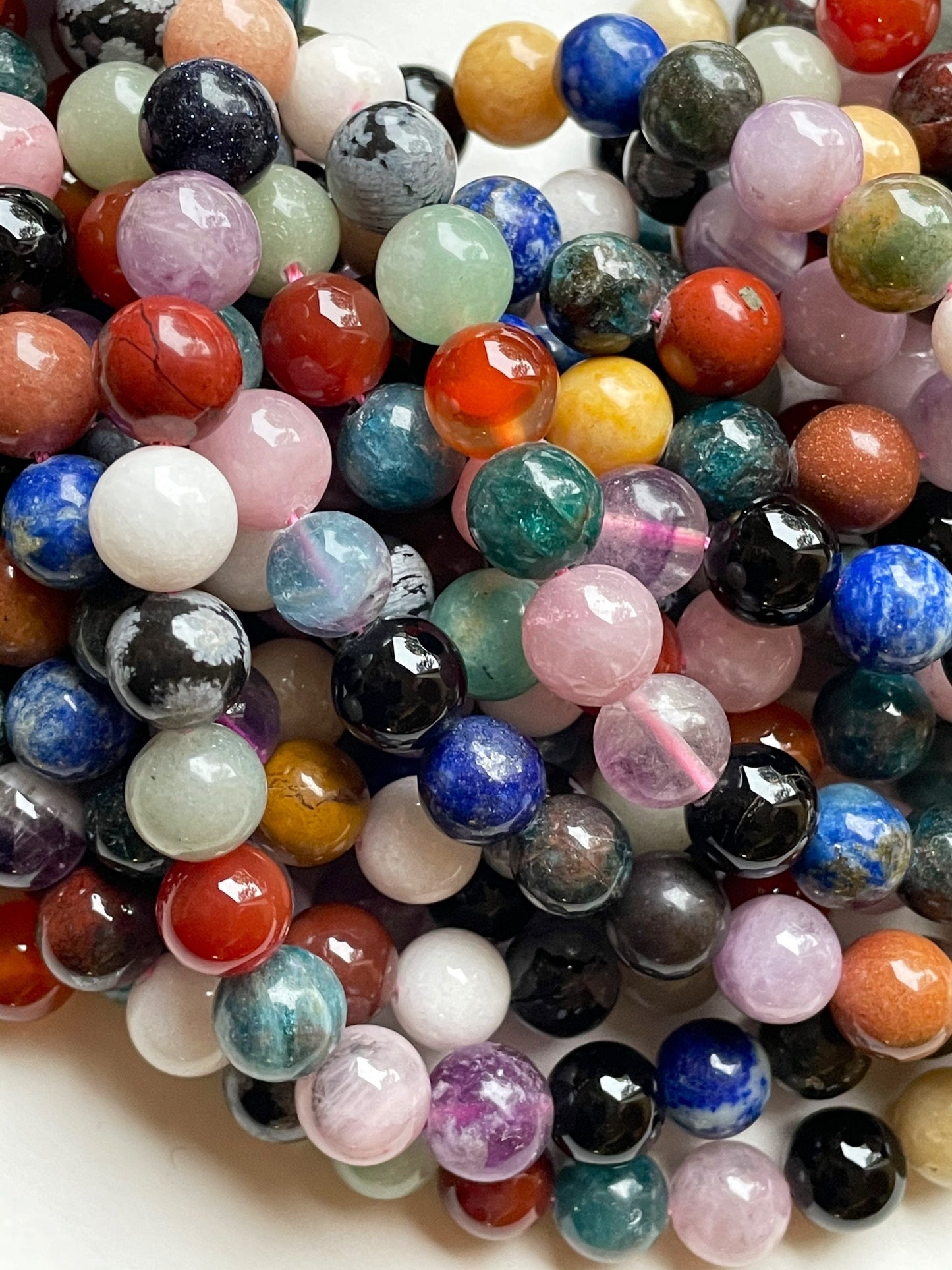 Natural Mixed Multi Gemstone Beads 6mm 8mm 10mm Round Bead, Natural Multicolor Mixed Gemstones Beads, Full Strand 15.5"