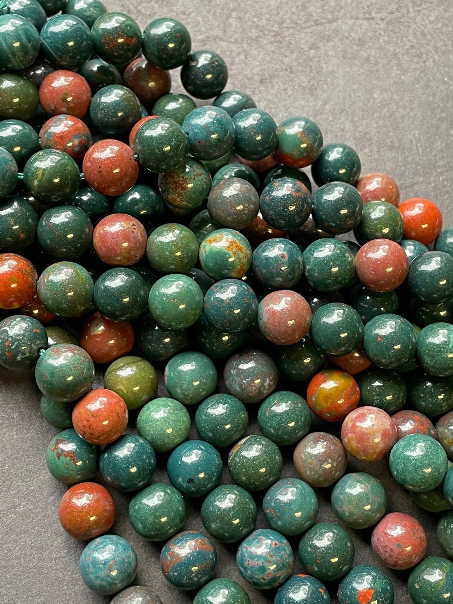 Natural Bloodstone Gemstone Bead 6mm 8mm 10mm Round Beads, Beautiful Green Red Color Bloodstone Gemstone Bead, Full Strand 15.5"