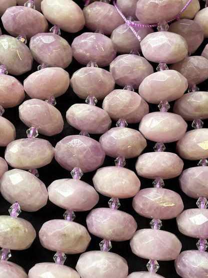 AAA Natural Kunzite Gemstone Bead Faceted 10x14mm Rondelle Shape, Beautiful Natural Purple Color Kunzite Gemstone Bead