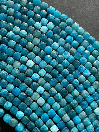 AAA Natural apatite stone bead . Faceted 4mm8mm square shape bead . Beautiful royal blue natural color apatite gemstone bead 15.5” strand