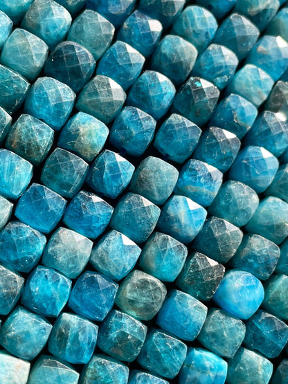 AAA Natural apatite stone bead . Faceted 4mm8mm square shape bead . Beautiful royal blue natural color apatite gemstone bead 15.5” strand