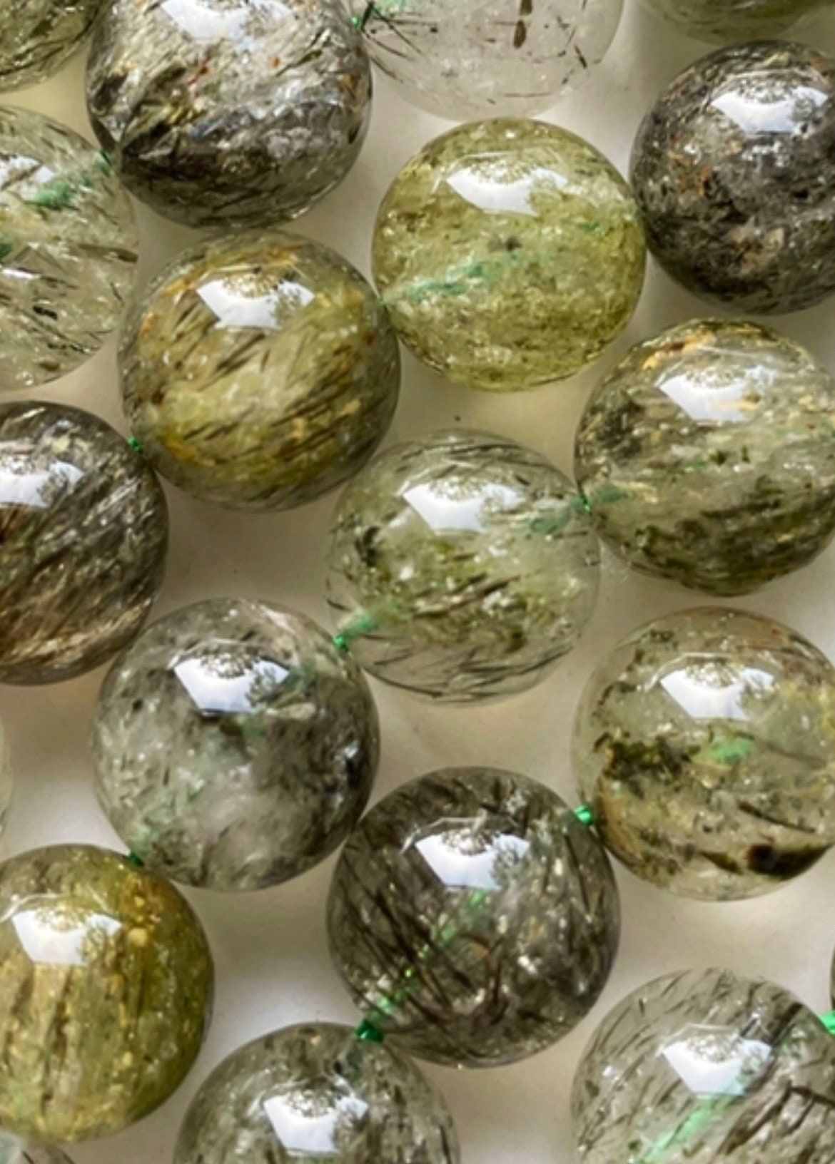 AAA Natural Green Tourmaline Rutilated Quartz Gemstone Bead 6mm 8mm 10mm Round Bead, Gorgeous Green with Black Rutilated Hairs Tourmaline Quartz Bead Excellent Quality