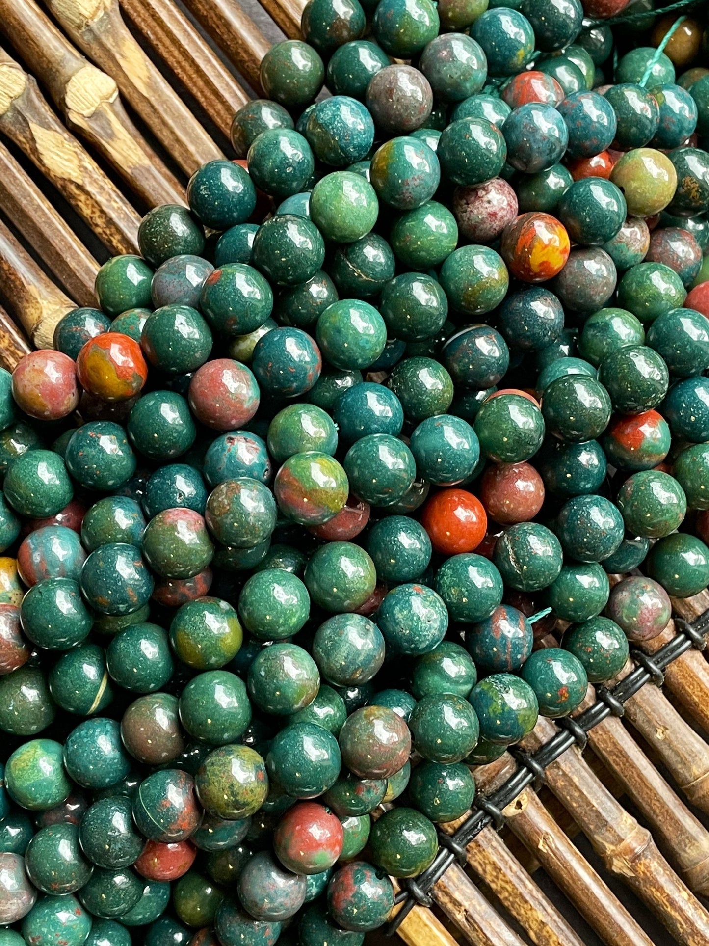 Natural Bloodstone Gemstone Bead 6mm 8mm 10mm Round Beads, Beautiful Green Red Color Bloodstone Gemstone Bead, Full Strand 15.5"