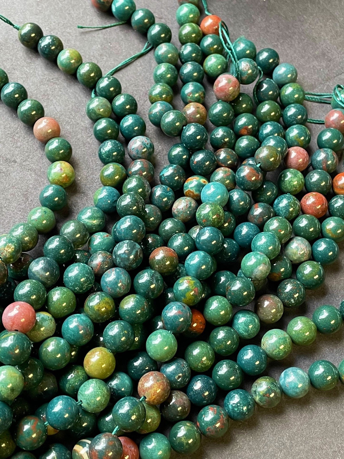 Natural Bloodstone Gemstone Bead 6mm 8mm 10mm Round Beads, Beautiful Green Red Color Bloodstone Gemstone Bead, Full Strand 15.5"