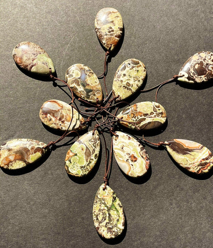 Natural Ocean Jasper Gemstone Pendant 30x50mm Teardrop Shape