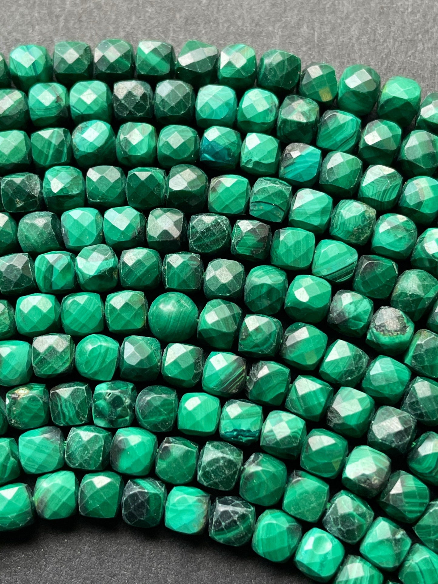 AAA Natural Malachite Gemstone Bead Faceted 4mm Cube Shape Bead, Gorgeous Natural Green Color Malachite Beads, 15.5" Strand