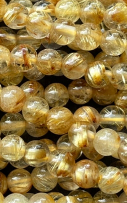 AAA Natural Gold Rutilated Quartz Gemstone Bead 6mm 8mm 10mm Round Bead, Gorgeous Golden Yellow Color Rutilated Quartz