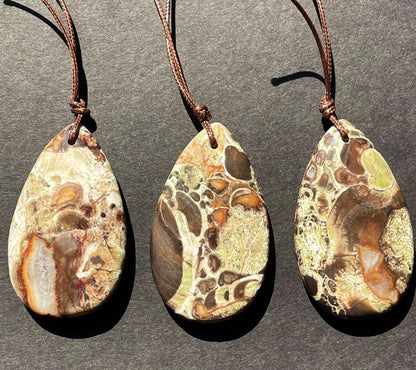 Natural Ocean Jasper Gemstone Pendant 30x50mm Teardrop Shape