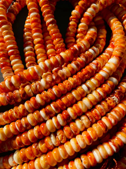 AAA Natural Spiny Oyster Shell Bead 5x8mm Rondelle Shape, Beautiful Natural Orange Yellow Color Spiny Oyster Shells, Full Strand 15.5"