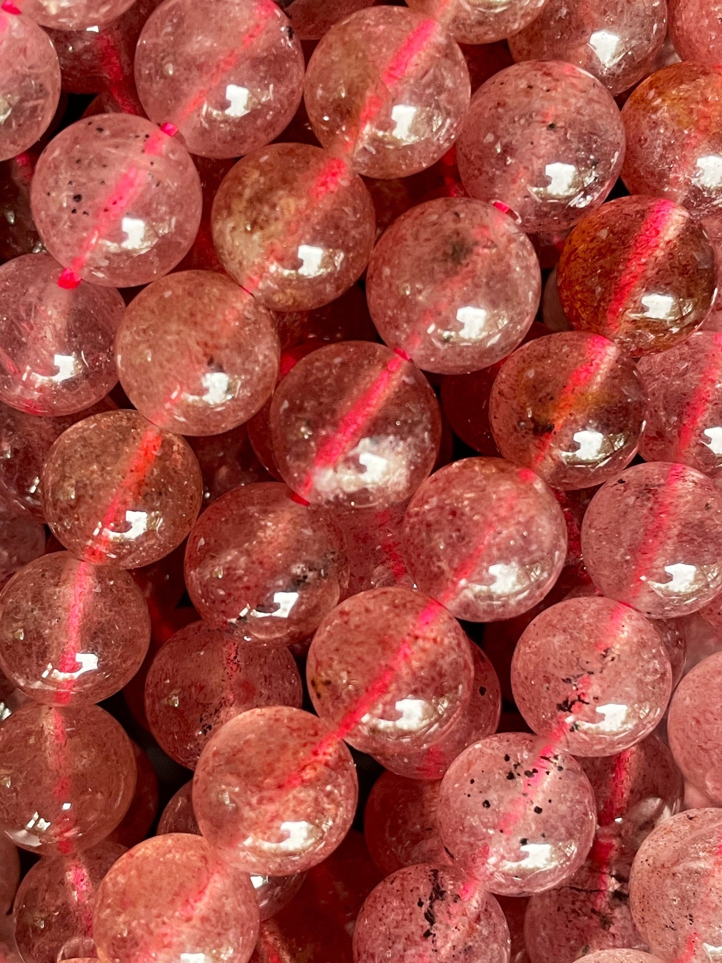 AAA Natural Strawberry Quartz Gemstone Bead 6mm 8mm 10mm Round Beads, Gorgeous Natural Red Pink Strawberry Quartz Gemstone Beads, 15.5" Strand