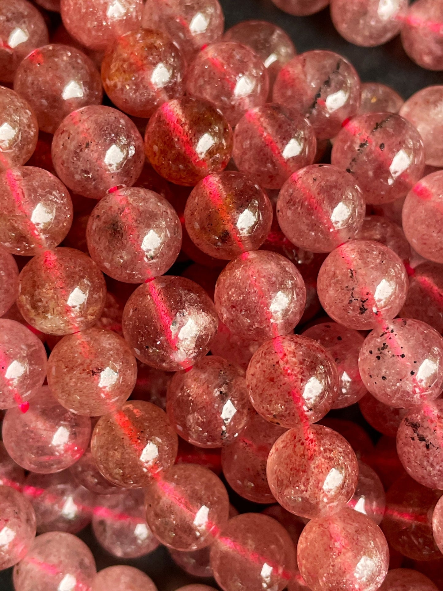 AAA Natural Strawberry Quartz Gemstone Bead 6mm 8mm 10mm Round Beads, Gorgeous Natural Red Pink Strawberry Quartz Gemstone Beads, 15.5" Strand