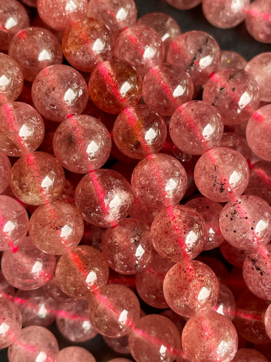 AAA Natural Strawberry Quartz Gemstone Bead 6mm 8mm 10mm Round Beads, Gorgeous Natural Red Pink Strawberry Quartz Gemstone Beads, 15.5" Strand