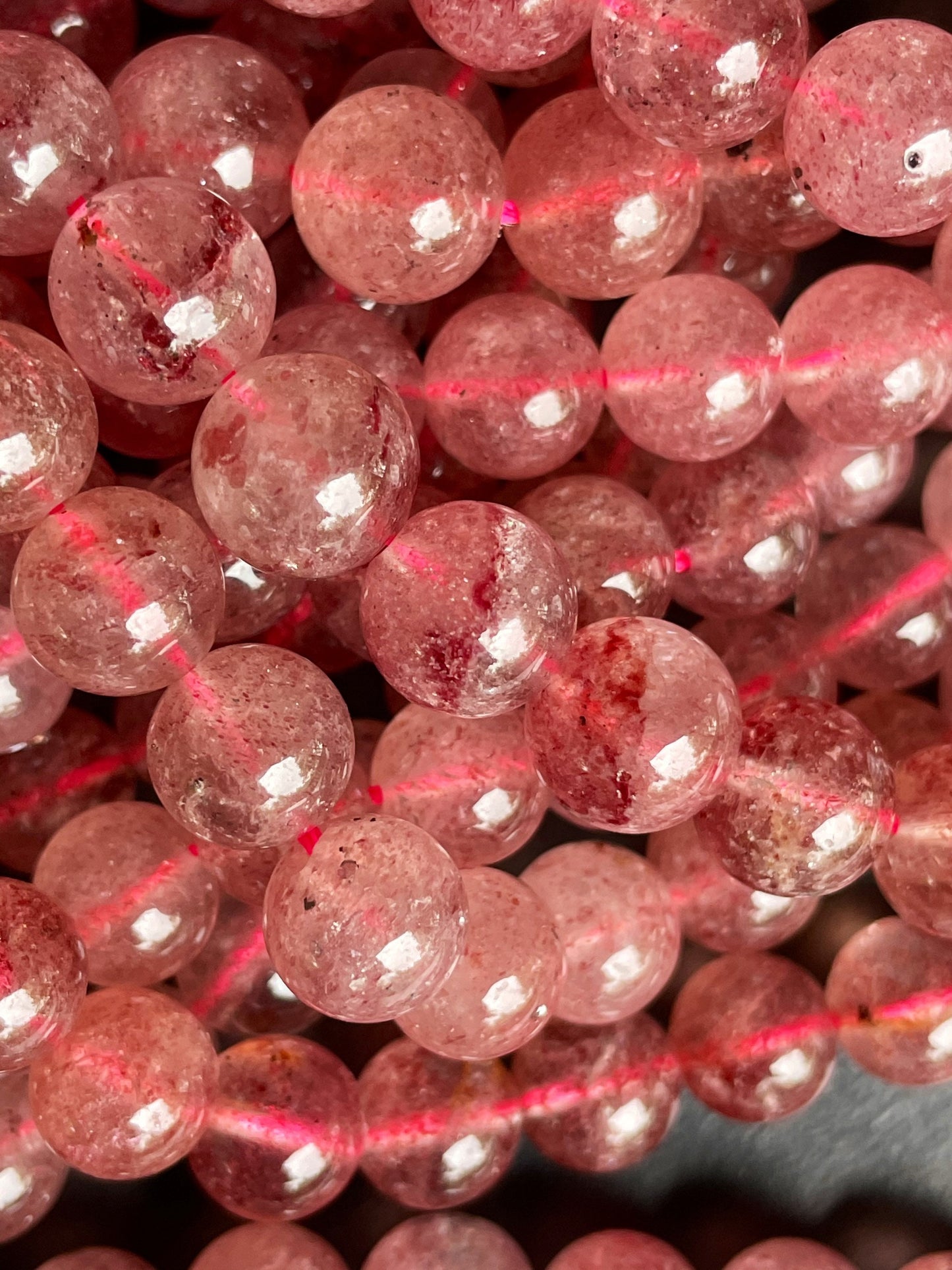 AAA Natural Strawberry Quartz Gemstone Bead 6mm 8mm 10mm Round Beads, Gorgeous Natural Red Pink Strawberry Quartz Gemstone Beads, 15.5" Strand