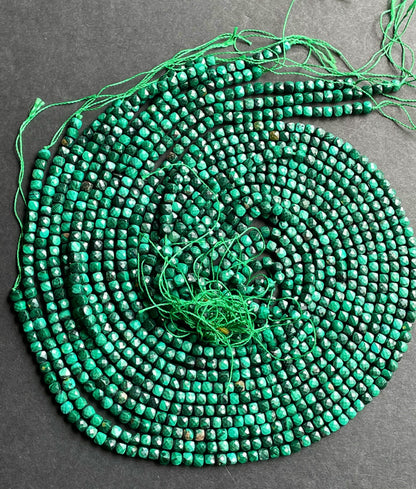 AAA Natural Malachite Gemstone Bead Faceted 4mm Cube Shape Bead, Gorgeous Natural Green Color Malachite Beads, 15.5" Strand