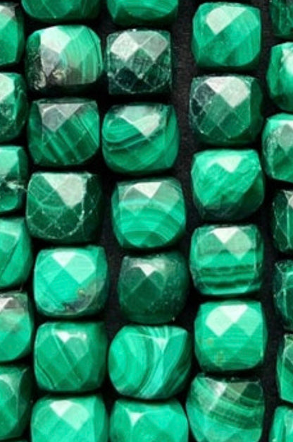 AAA Natural Malachite Gemstone Bead Faceted 4mm Cube Shape Bead, Gorgeous Natural Green Color Malachite Beads, 15.5" Strand