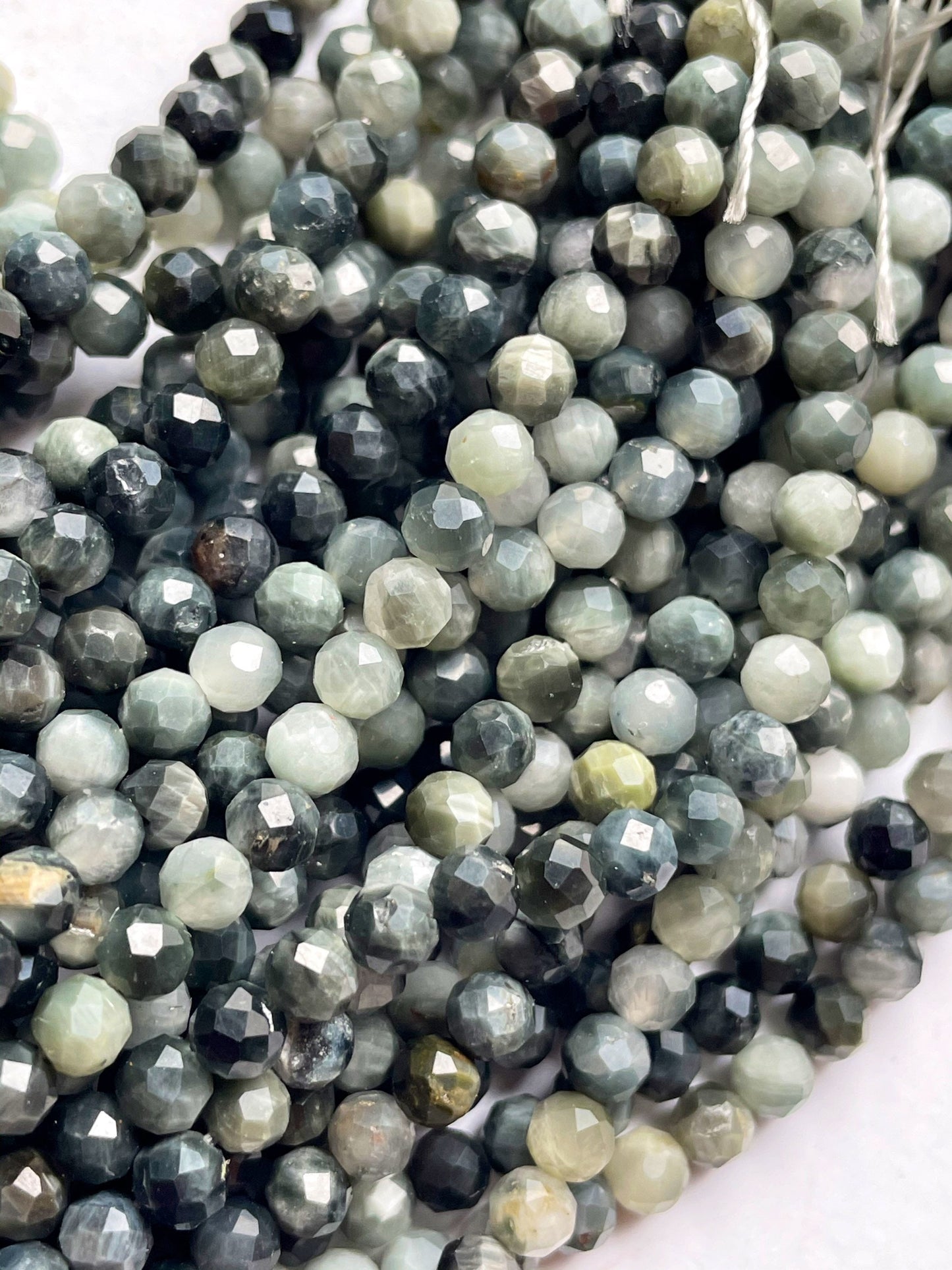 Natural Eagle Eye Gemstone Bead Faceted 4mm Round Bead, Natural Gray Black Eagle Eye Gemstone Bead, 15.5" strand