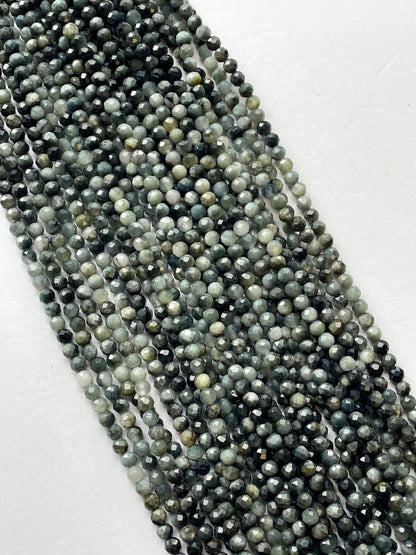 Natural Eagle Eye Gemstone Bead Faceted 4mm Round Bead, Natural Gray Black Eagle Eye Gemstone Bead, 15.5" strand