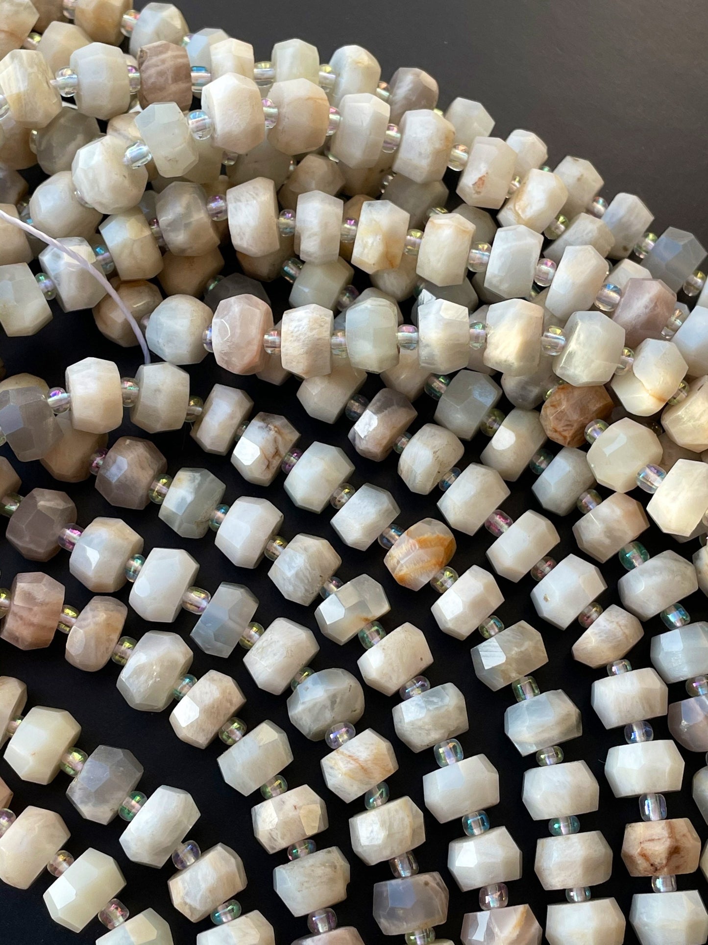 Beautiful Natural Moonstone Gemstone Bead Faceted 6x10mm Rondelle Shape, Gorgeous Natural Cream Color Moonstone Bead