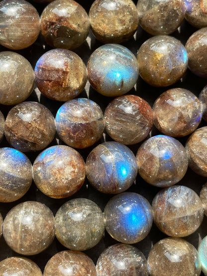 AAA Blue Flash Labradorite Gemstone Bead 6mm 8mm 10mm 12mm Round Bead, Gorgeous Gray Black Color with Blue Flash Labradorite Gemstone Bead, Great Quality Beads