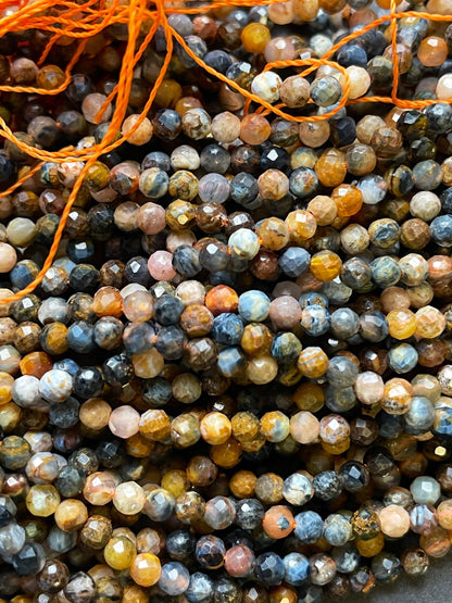 Natural Pietersite Gemstone Bead Faceted 3mm Round Bead, Gorgeous Natural Multicolor Brown Blue Color Pietersite Beads, 15.5" Strand