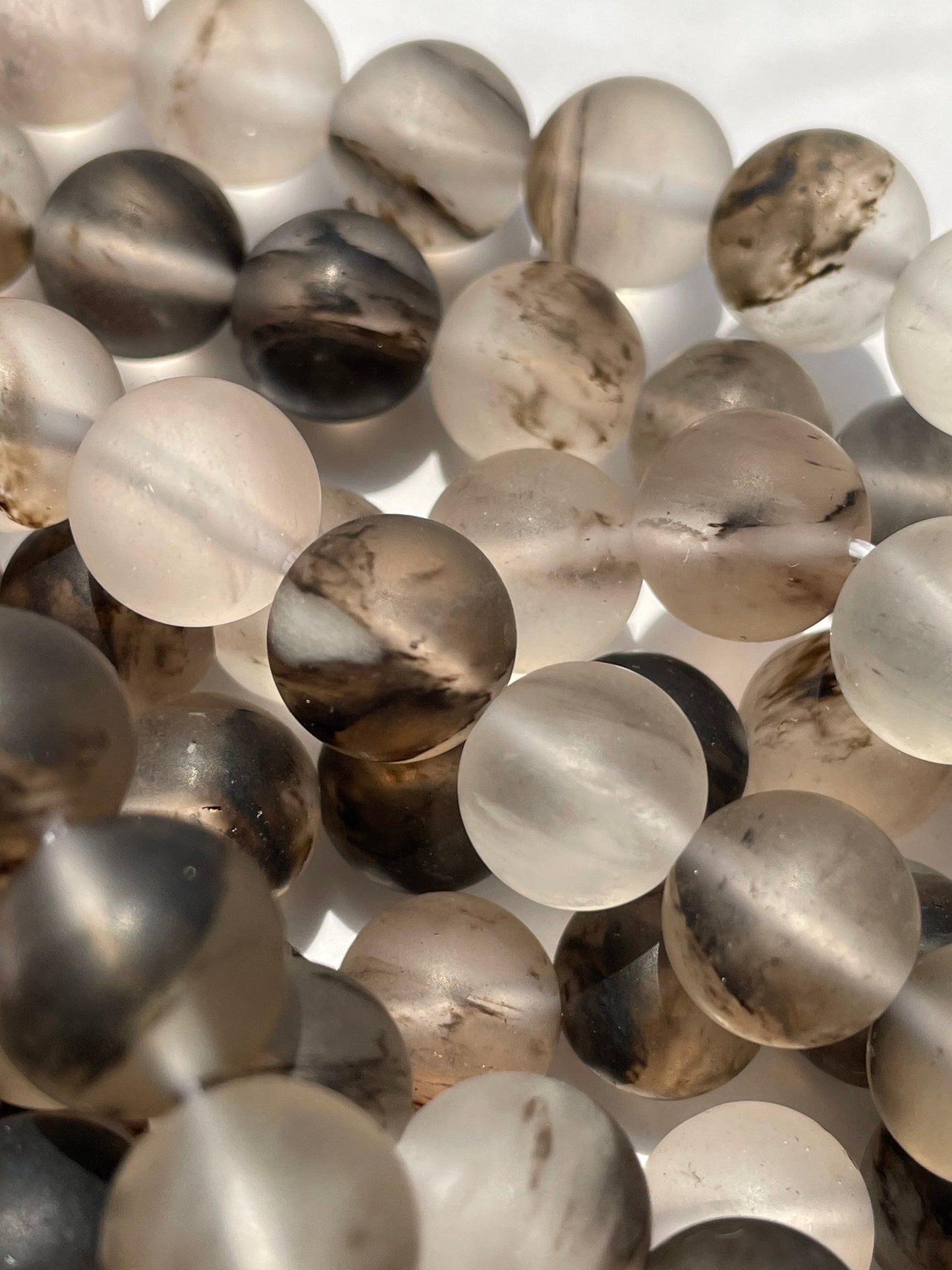 Natural Matte Rutilated Quartz Gemstone Bead 4mm 6mm 8mm 10mm 12mm Round Beads, Natural Matte Black Gray Rutilated Quartz Bead Full 15.5" Strand