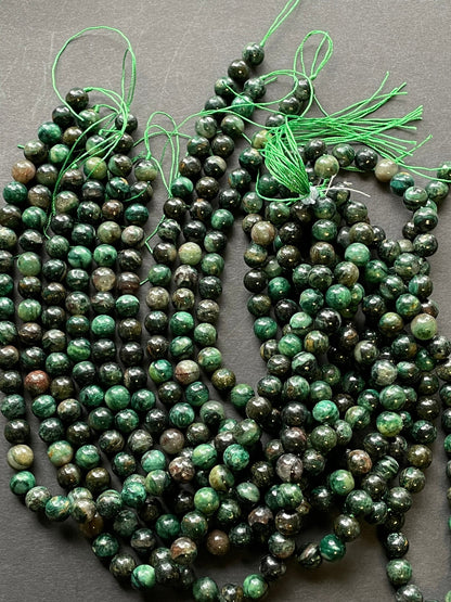 Beautiful Emerald Gemstone Bead 6mm 8mm 10mm Round Bead, Gorgeous Natural Dark Green Color Emerald Gemstone Bead Full Strand 15.5”