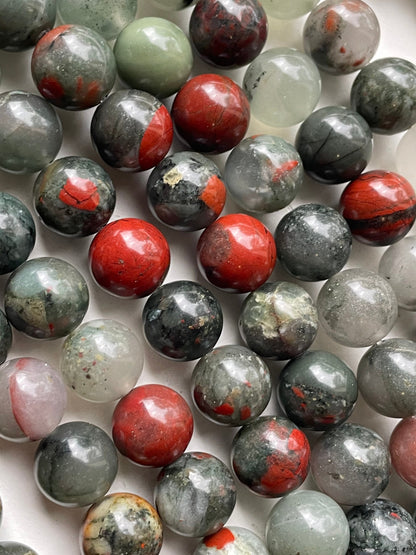 Natural African Bloodstone Gemstone Bead 4mm 6mm 8mm 10mm 12mm Round Bead, Beautiful Gray Red Color Bloodstone Gemstone Bead, Full Strand 15.5"