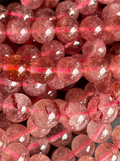 AAA Natural Strawberry Quartz Gemstone Bead 6mm 8mm 10mm Round Beads, Gorgeous Natural Red Pink Strawberry Quartz Gemstone Beads, 15.5" Strand