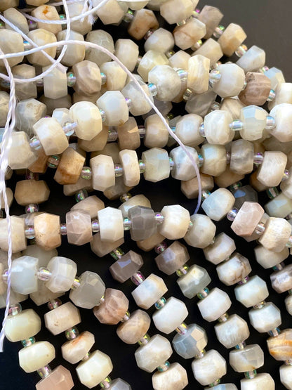 Beautiful Natural Moonstone Gemstone Bead Faceted 6x10mm Rondelle Shape, Gorgeous Natural Cream Color Moonstone Bead