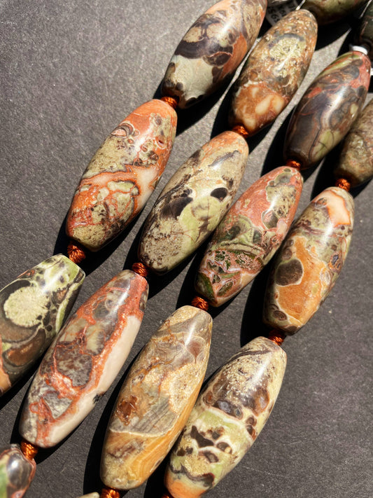 AAA Natural Mushroom Jasper Gemstone Bead 15x55mm Barrel Shape Bead, Gorgeous Natural Brown Orange Color Mushroom Jasper Gemstone Bead, Full Strand 15.5"