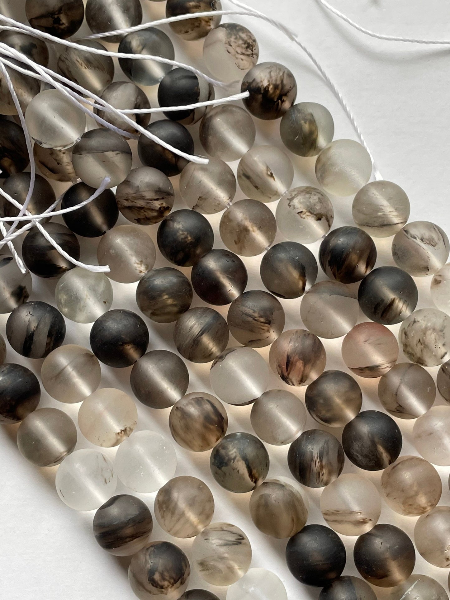 Natural Matte Rutilated Quartz Gemstone Bead 4mm 6mm 8mm 10mm 12mm Round Beads, Natural Matte Black Gray Rutilated Quartz Bead Full 15.5" Strand