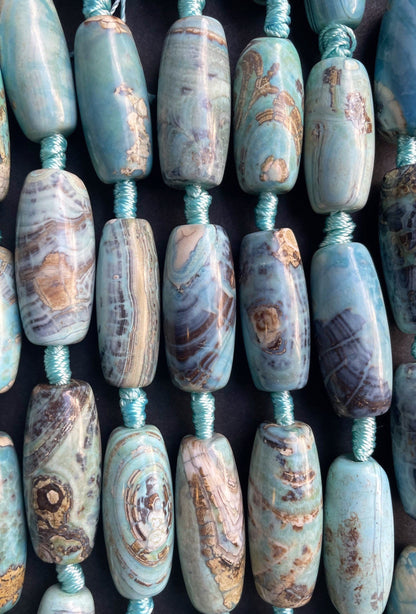 Beautiful Natural Dragon Skin Agate Gemstone Bead 13x40mm Barrel Shape, Beautiful Blue Color Gemstone Beads