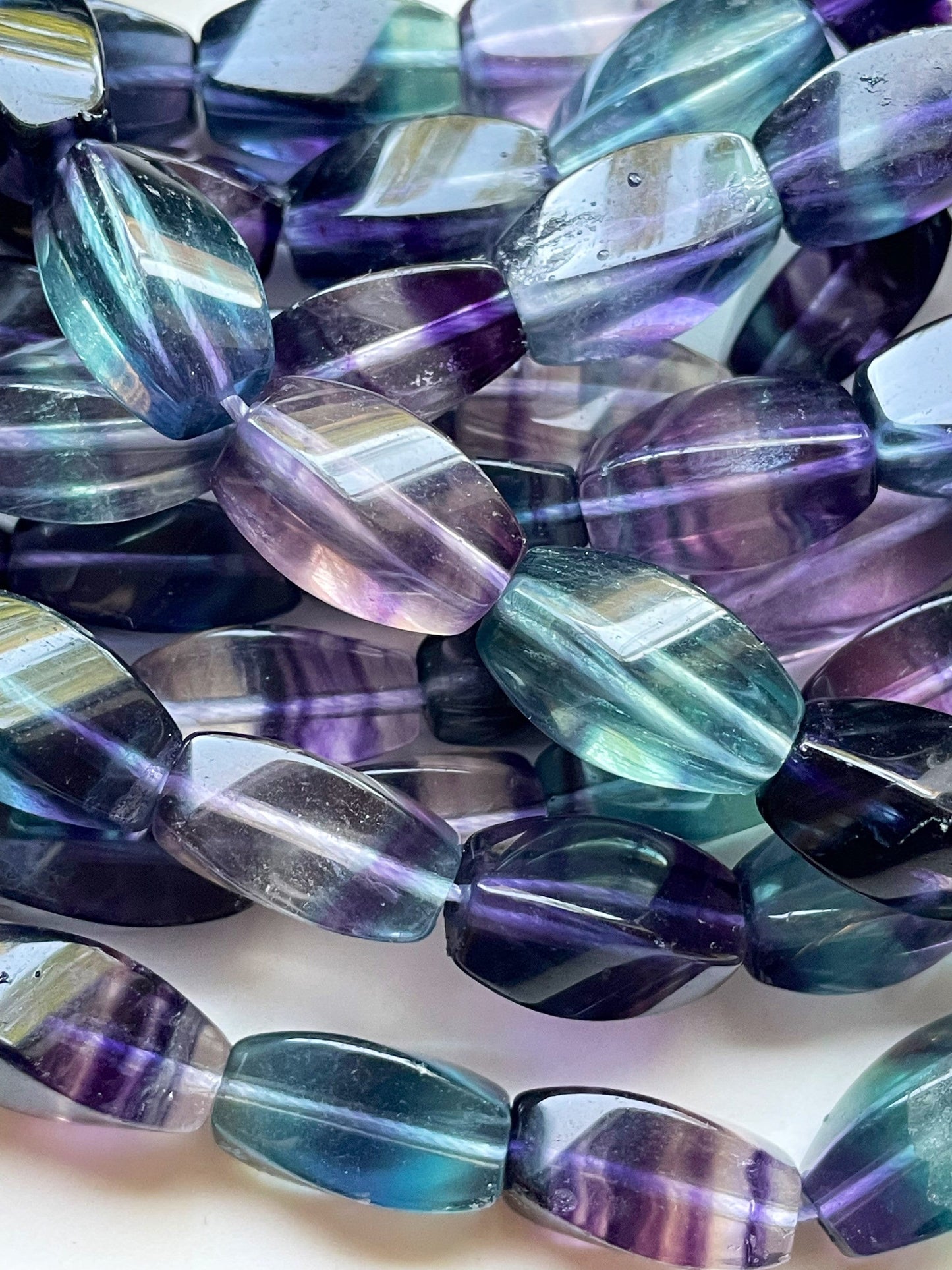 AAA Natural Fluorite Gemstone Bead Faceted 8x16mm 9x13mm Barrel Shape, Beautiful Natural Purple Green Color Fluorite Gemstone Bead 15.5"