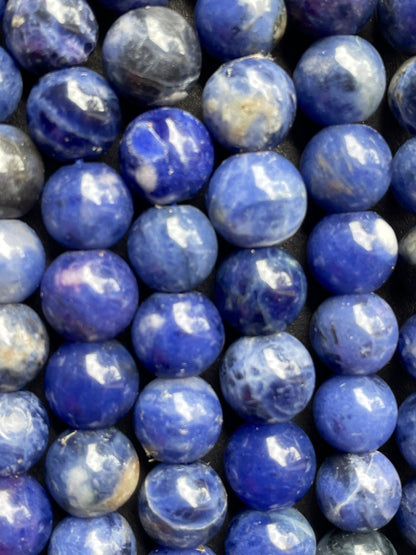 AA Natural Sodalite Gemstone Bead 6mm 8mm 10mm 12mm Smooth Round Bead, Beautiful Royal Blue Color Sodalite Gemstone Beads, Full Strand 15.5"