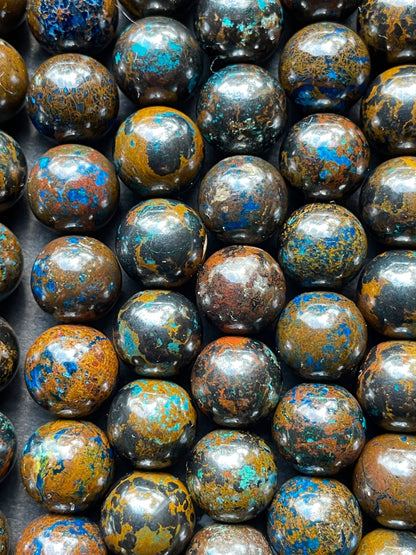 AAA Natural Azurite stone bead. 8mm 10mm round bead . Gorgeous natural brown with turquoise blue orange color . Real nice azurite gemstone.