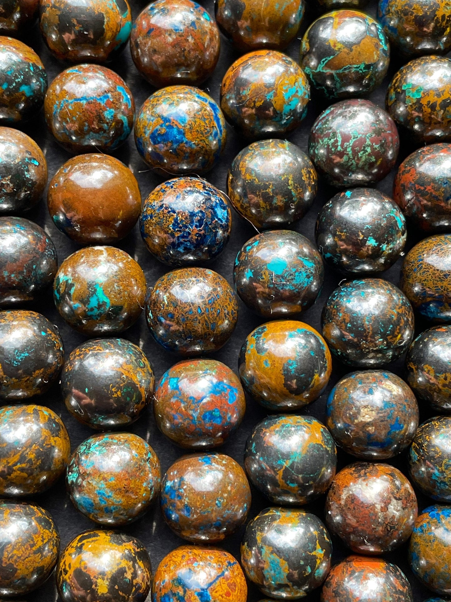 AAA Natural Azurite stone bead. 8mm 10mm round bead . Gorgeous natural brown with turquoise blue orange color . Real nice azurite gemstone.