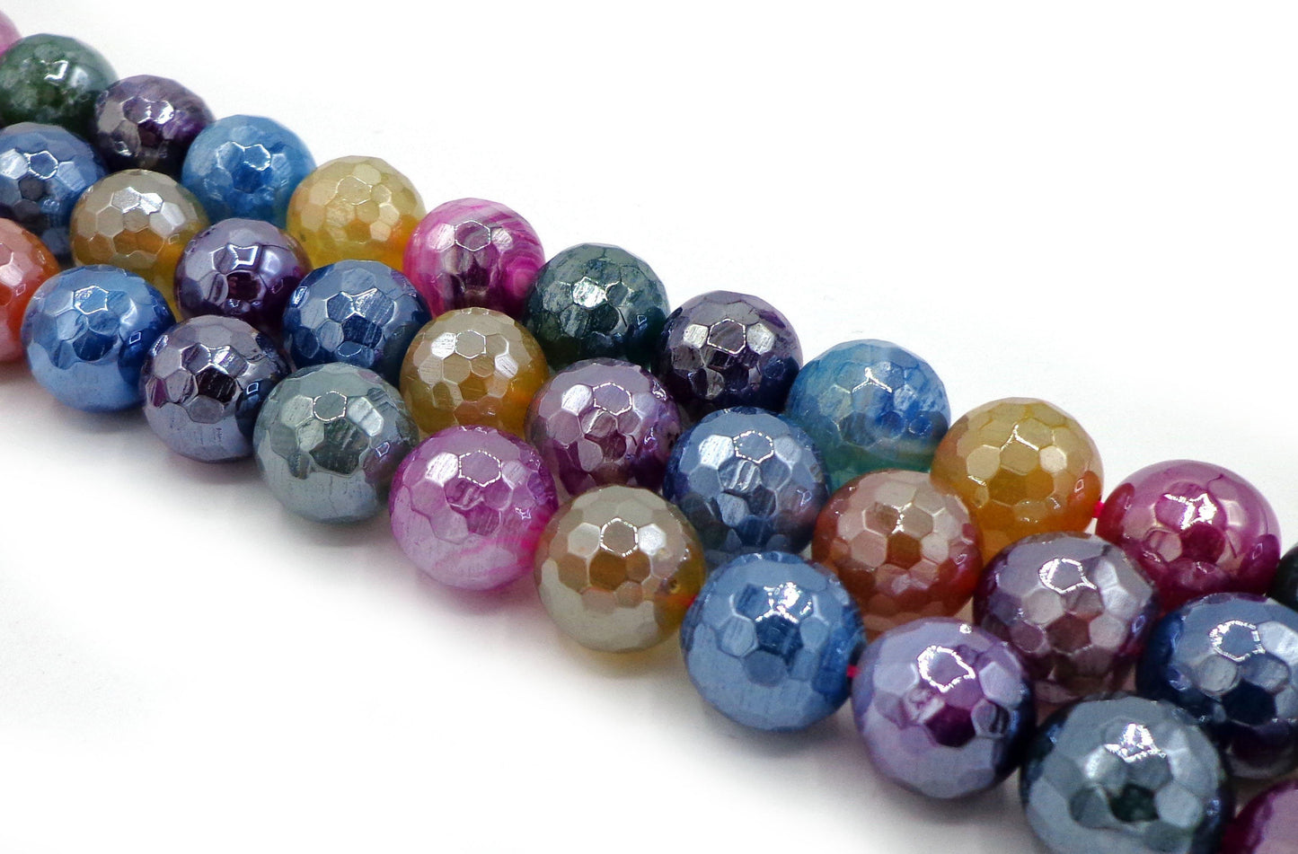 NATURAL Gemstone Multi-Color Electroplated Agate Faceted Round,6/8/12mm Full Strand 16" For JEWELRY Making!Not treated in anyway!AAA quality