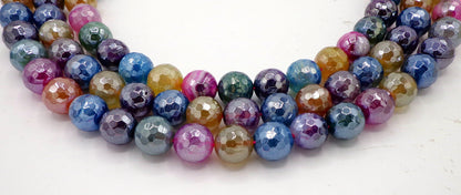 NATURAL Gemstone Multi-Color Electroplated Agate Faceted Round,6/8/12mm Full Strand 16" For JEWELRY Making!Not treated in anyway!AAA quality