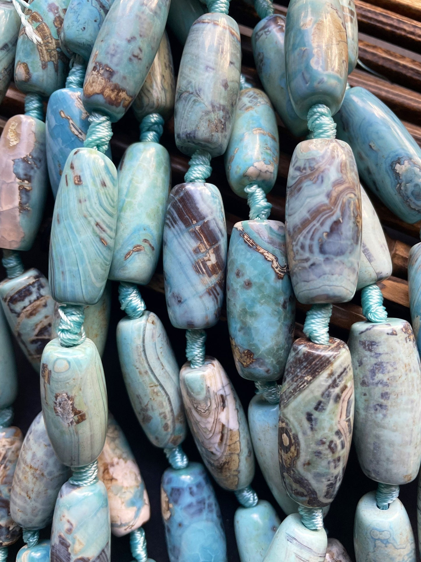 Beautiful Natural Dragon Skin Agate Gemstone Bead 13x40mm Barrel Shape, Beautiful Blue Color Gemstone Beads