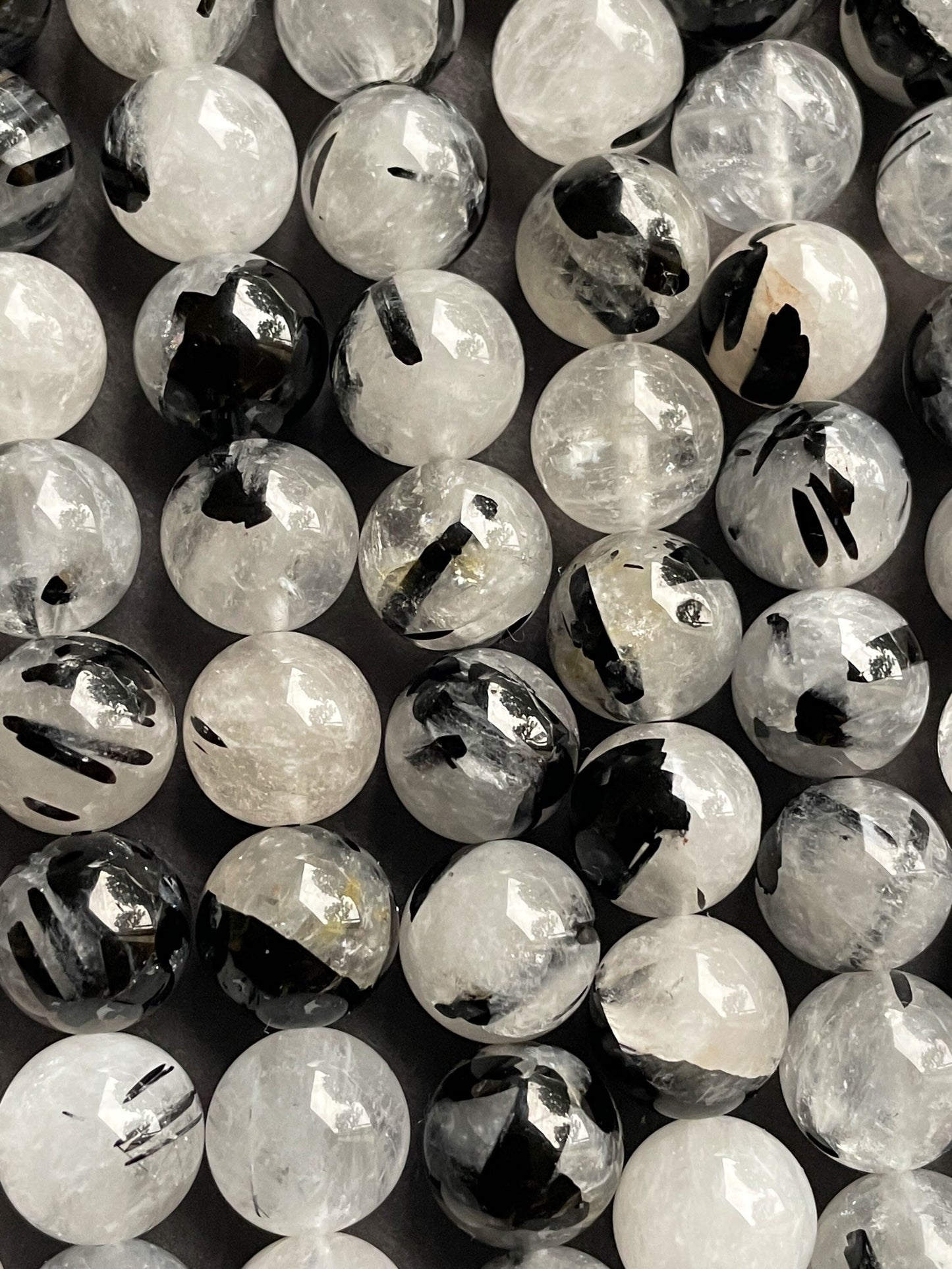 AAA Natural Rutilated Quartz Gemstone Bead 4mm 6mm 8mm 10mm 12mm Round Bead, Beautiful Clear Black Rutilated Quartz Gemstone Beads