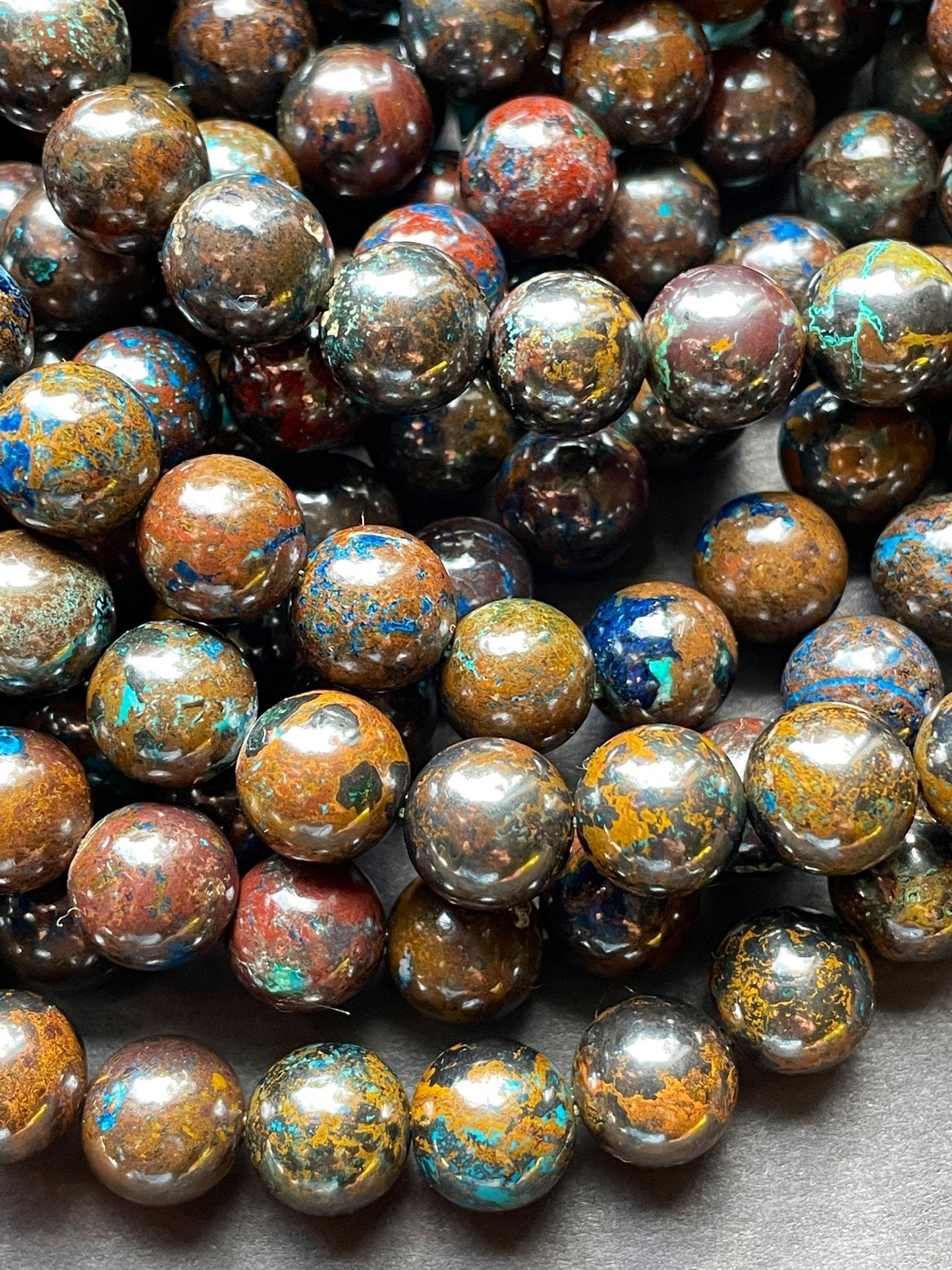 AAA Natural Azurite stone bead. 8mm 10mm round bead . Gorgeous natural brown with turquoise blue orange color . Real nice azurite gemstone.