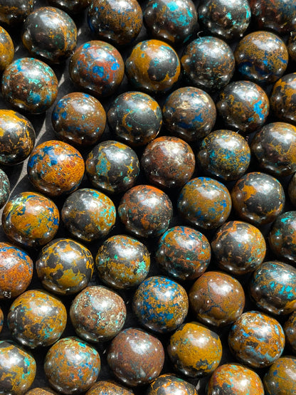 AAA Natural Azurite stone bead. 8mm 10mm round bead . Gorgeous natural brown with turquoise blue orange color . Real nice azurite gemstone.