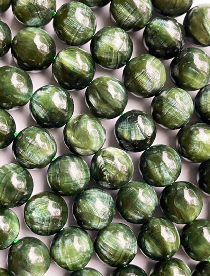 AAA Natural Seraphinite Gemstone Bead 6mm 8mm 10mm 12mm 13mm Round Bead, Gorgeous Natural Deep Green Color Seraphinite Beads, Excellent High Quality 15.5"