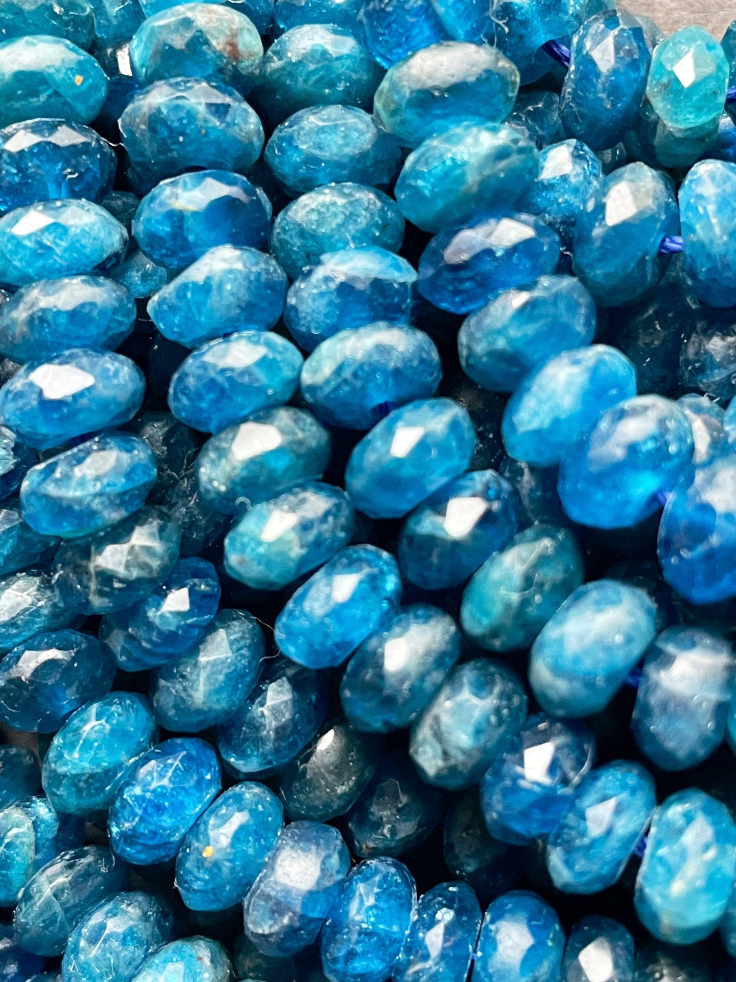 AAA natural apatite stone bead. Faceted 4x6mm 5x8mm Roundell Shape bead. Gorgeous natural sea blue color apatite gemstone. full strand 15.5”