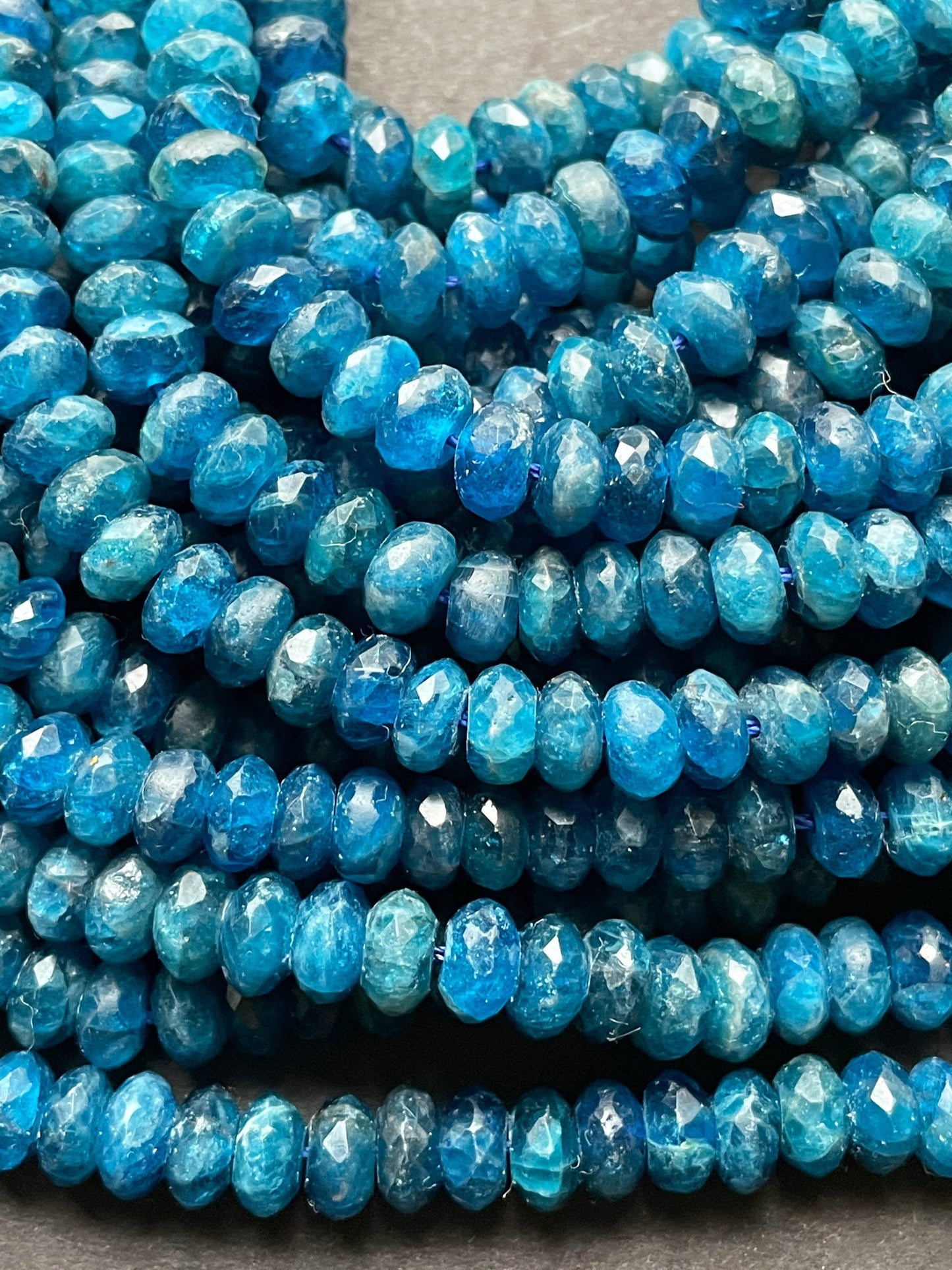 AAA natural apatite stone bead. Faceted 4x6mm 5x8mm Roundell Shape bead. Gorgeous natural sea blue color apatite gemstone. full strand 15.5”