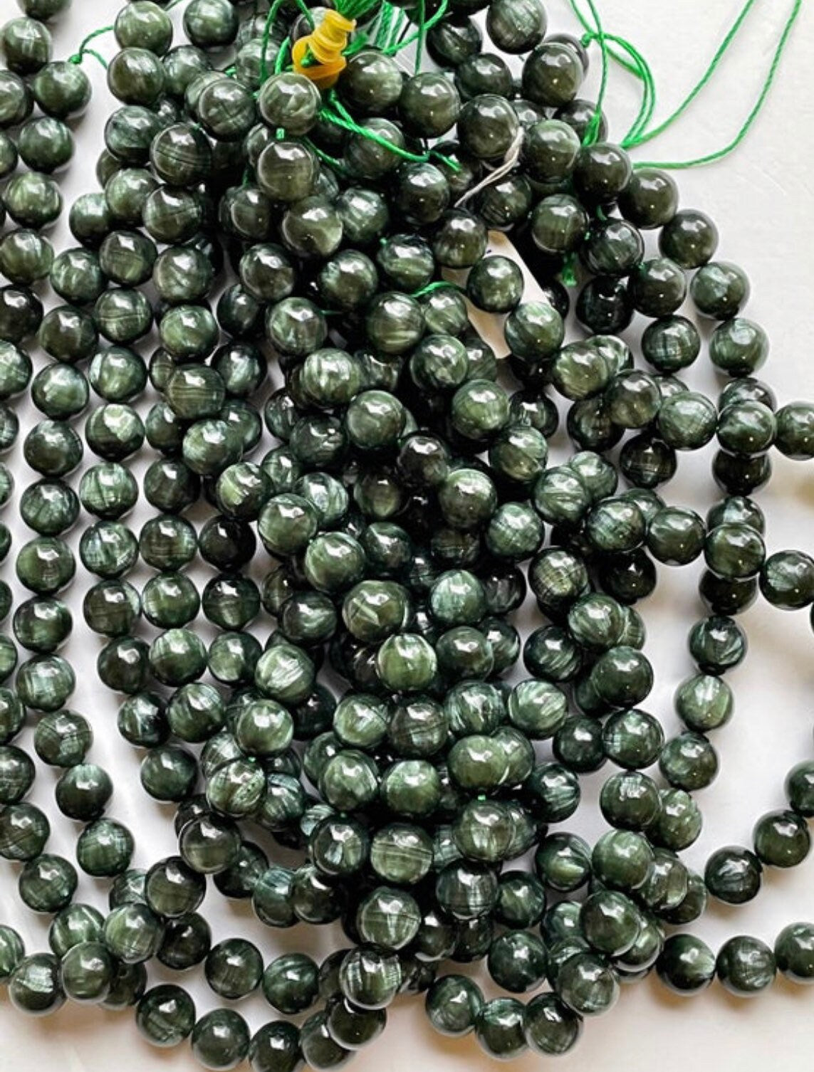 AAA Natural Seraphinite Gemstone Bead 6mm 8mm 10mm 12mm 13mm Round Bead, Gorgeous Natural Deep Green Color Seraphinite Beads, Excellent High Quality 15.5"