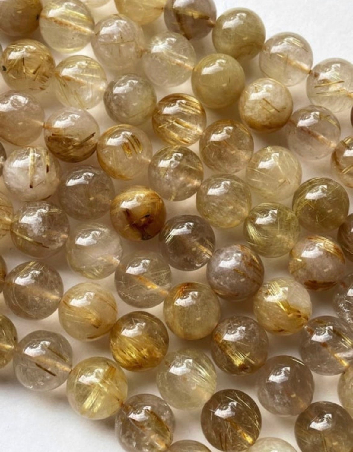 AA Natural Gold Rutilated Quartz Gemstone Bead 4mm 6mm 8mm 10mm Round Bead, Gorgeous Natural Clear Golden Color with Golden Hairs Full Strand 15.5"