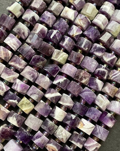 Natural Flower Amethyst Gemstone Bead Faceted 8x10mm Rondelle Wheel Shape, Beautiful Natural Purple White Amethyst Gemstone Bead