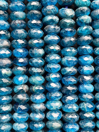 AAA natural apatite stone bead. Faceted 4x6mm 5x8mm Roundell Shape bead. Gorgeous natural sea blue color apatite gemstone. full strand 15.5”