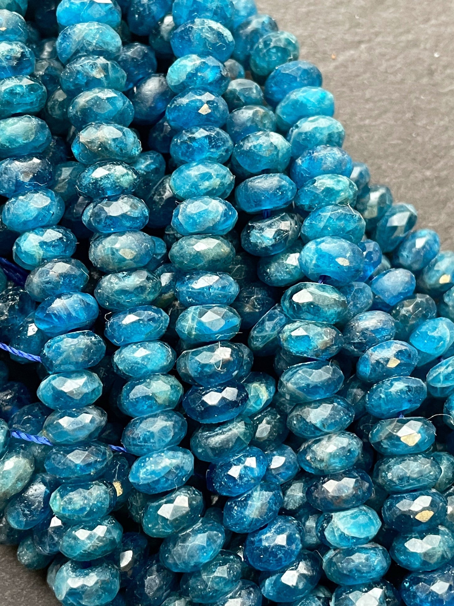 AAA natural apatite stone bead. Faceted 4x6mm 5x8mm Roundell Shape bead. Gorgeous natural sea blue color apatite gemstone. full strand 15.5”